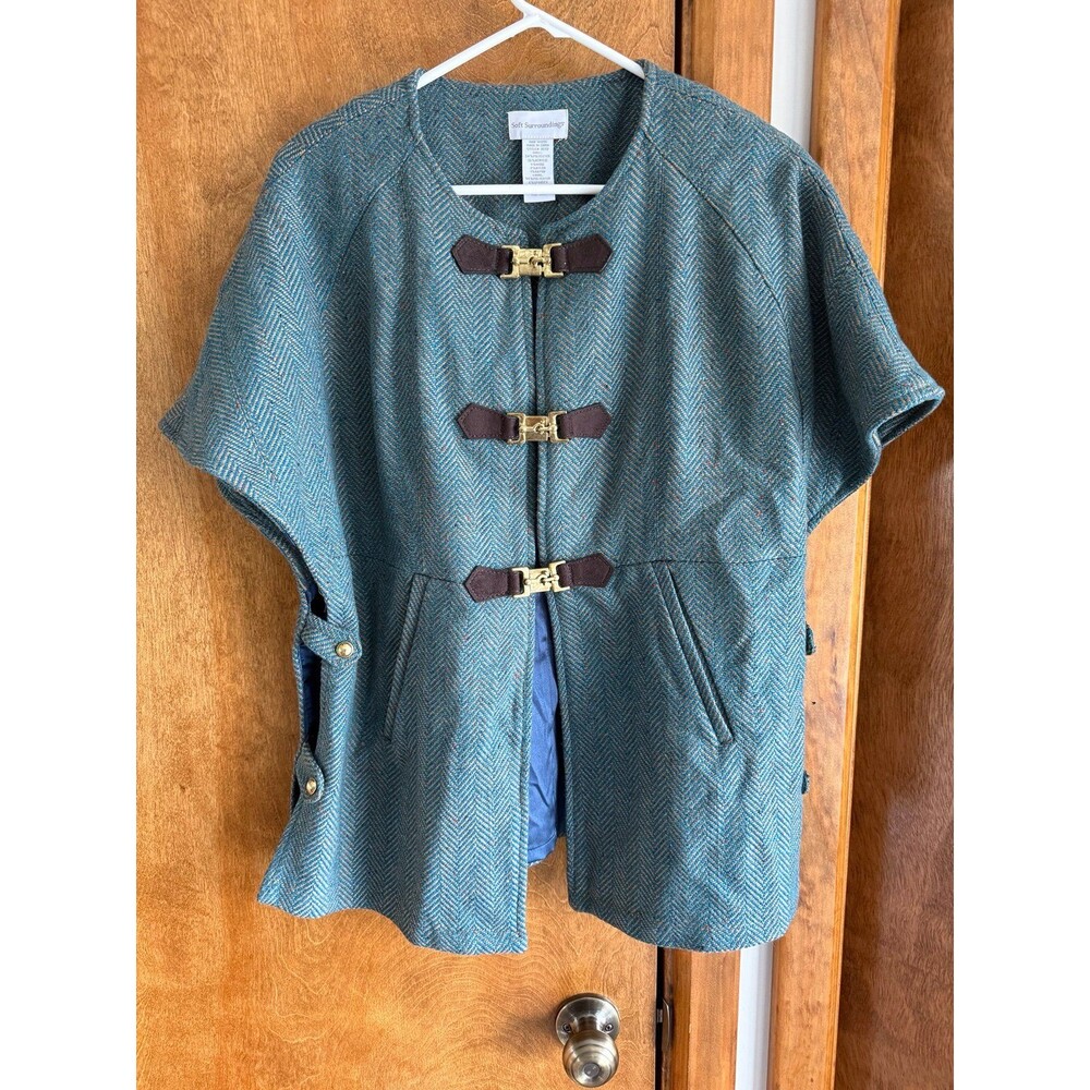 Soft Surroundings Hampstead Tweed Wool Blend Herringbone Cape Jacket Sz. PM